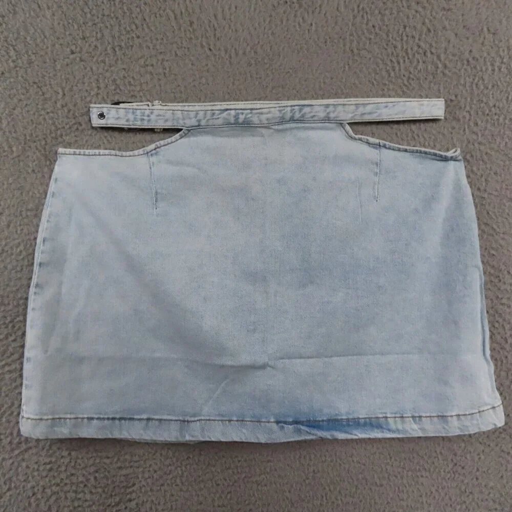 Y2K Cutout Waist Denim‎ Mini Skirt Light Wash High Waist Trendy We Wore What XL - Picture 2 of 10